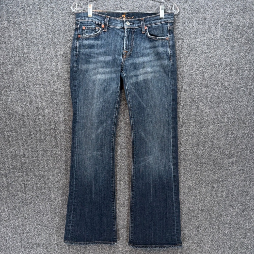 7 For All Mankind Bootcut Jeans Women 27 Dark Wash Squiggle Pocket Denim Stretch